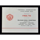 1990 Manchester United itinerary for Crystal Palace FA Cup Final 12 May 1990 official party.