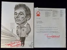 1980 Caricature in pencil of Brian Clough in track suit, with signature of Brian Clough together