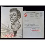 1980 Caricature in pencil of Brian Clough in track suit, with signature of Brian Clough together