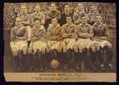 Autographed 1946/1947 Manchester Utd magazine team photograph with signatures of Jack Warner,