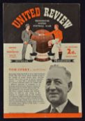 Scarce 1953/1954 Manchester Utd v Hibernian benefit football programme for Tom Curry (United