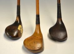 3x unmatched set of socket woods- driver, brassie and spoon – Joe Anderson Perth, Wm Grieve Perth