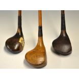 3x unmatched set of socket woods- driver, brassie and spoon – Joe Anderson Perth, Wm Grieve Perth