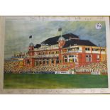 Lancashire County Cricket Club 1994 Signed Print by Peter Martin depicting Old Trafford with team