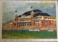 Lancashire County Cricket Club 1994 Signed Print by Peter Martin depicting Old Trafford with team