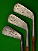 3x Boys Irons to incl 2x cleeks showing the Harrower Heart mark and a Martin and Kirkaldy