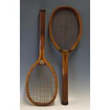 Two Wooden Tennis Rackets to include a Zenith racket - with Pat laminated convex wedge with original