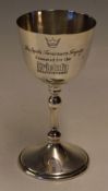 Silver plated goblet presented to A Sidebottom Yorkshire CCC 2001 Lords Taverners Trophy presented