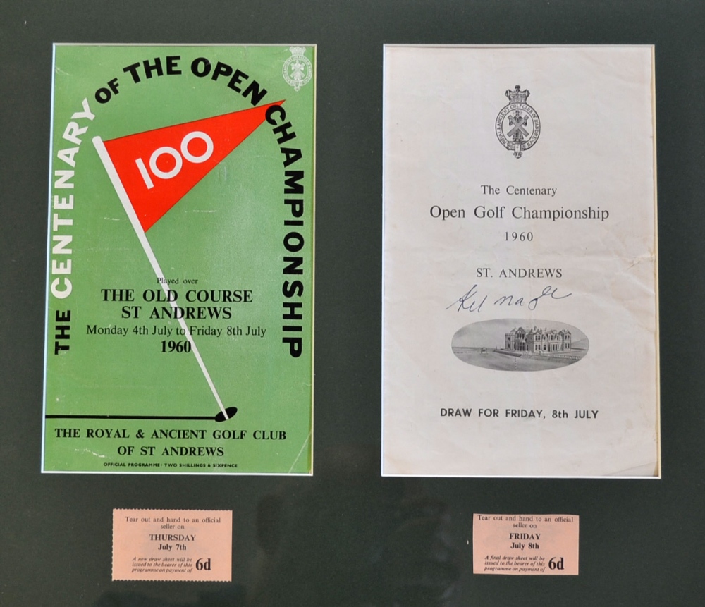 1960 Centenary Open Golf Championship signed display signed by the winner Kel Nagle – to incl