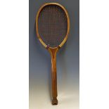‘The Wembley’ Fish Tail Wooden Tennis Racket c.1910 marked with retailer J.S. Smith & sons