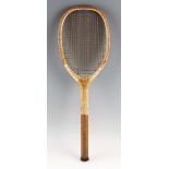 Slazenger ‘Doherty’ Tennis Racket an elongated flat top head, double centre stung, original gut