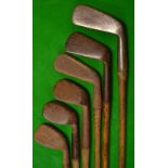 6x guttie golf ball period irons – 3x rut irons one with circular stamp mark – Royal Crown mashie