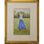 American School ‘Study of a Lady Golfer’ watercolour c.1910 unsigned – images measures 9.25” x 5.