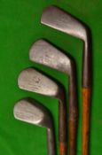 Set of 4x Forth Rubber Co Edinburgh smf irons by G Nicoll Leven - cleek, mid iron, a lofter and sand