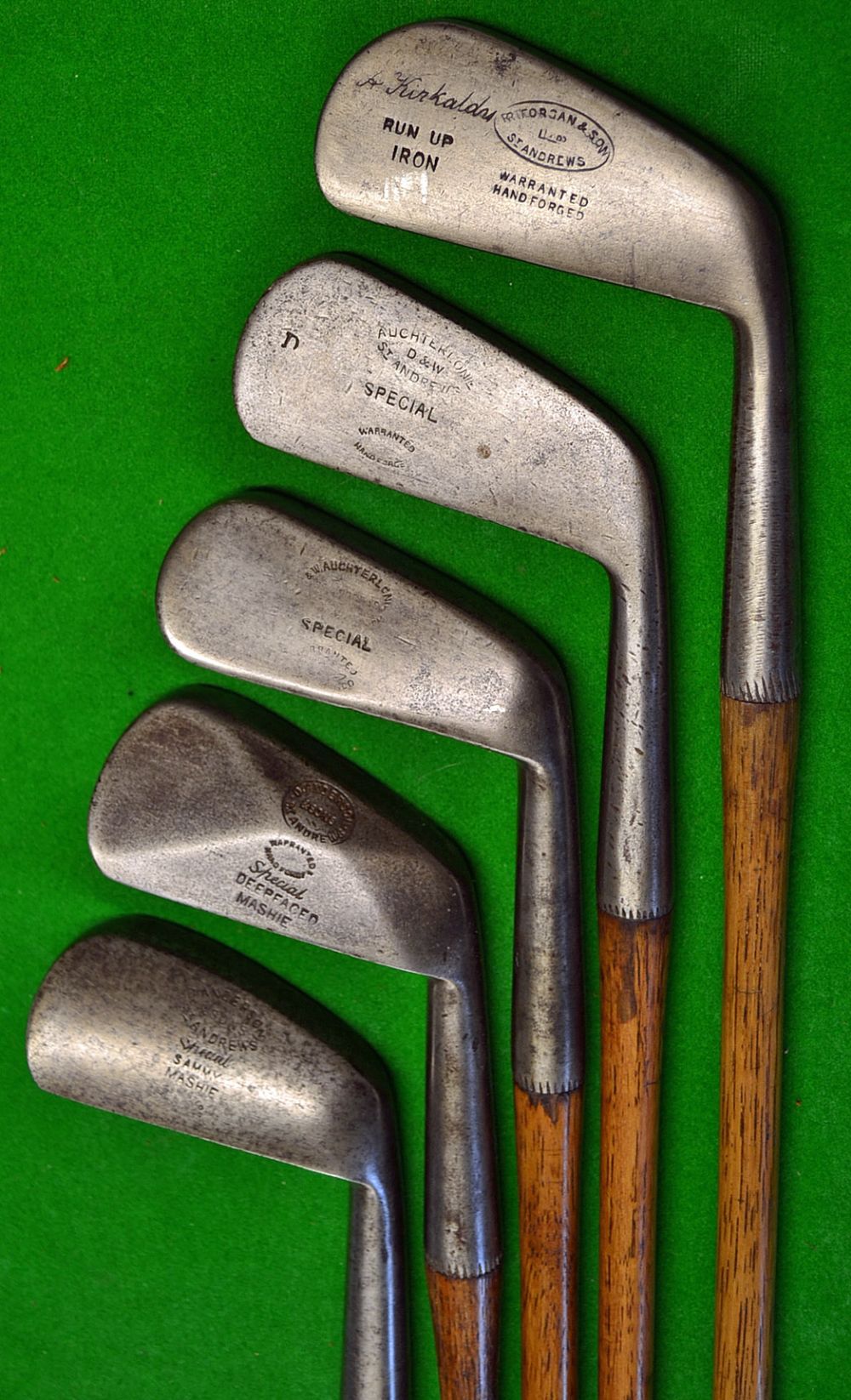 5x Iron from St Andrews Makers - an Anderson Sammy Mashie, an Auchterlonie mid iron, an Anderson