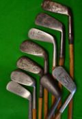 9x assorted irons – long irons to mashie niblick – Tom Stewart modified cleek/putter, J Bremner