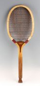 Diamond fish tail Tennis racket with convex throat, double centre mains and original two tone, red /