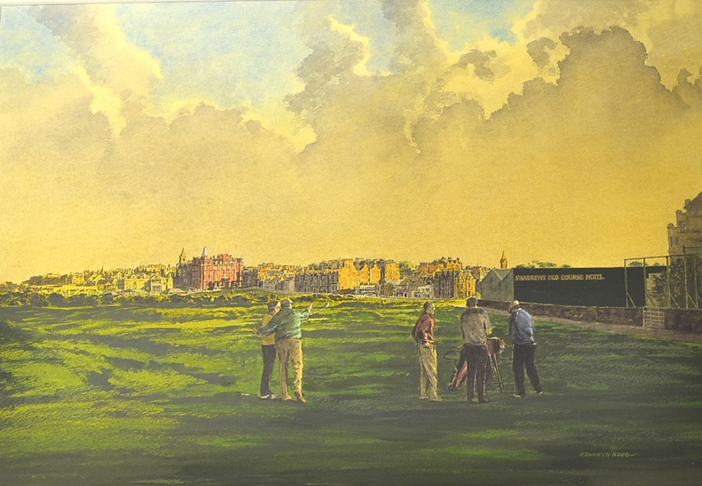 Reed, Kenneth FRSA “GIVING THE LINE - 17TH TEE OLD COURSE ST ANDREWS” water colour signed by the