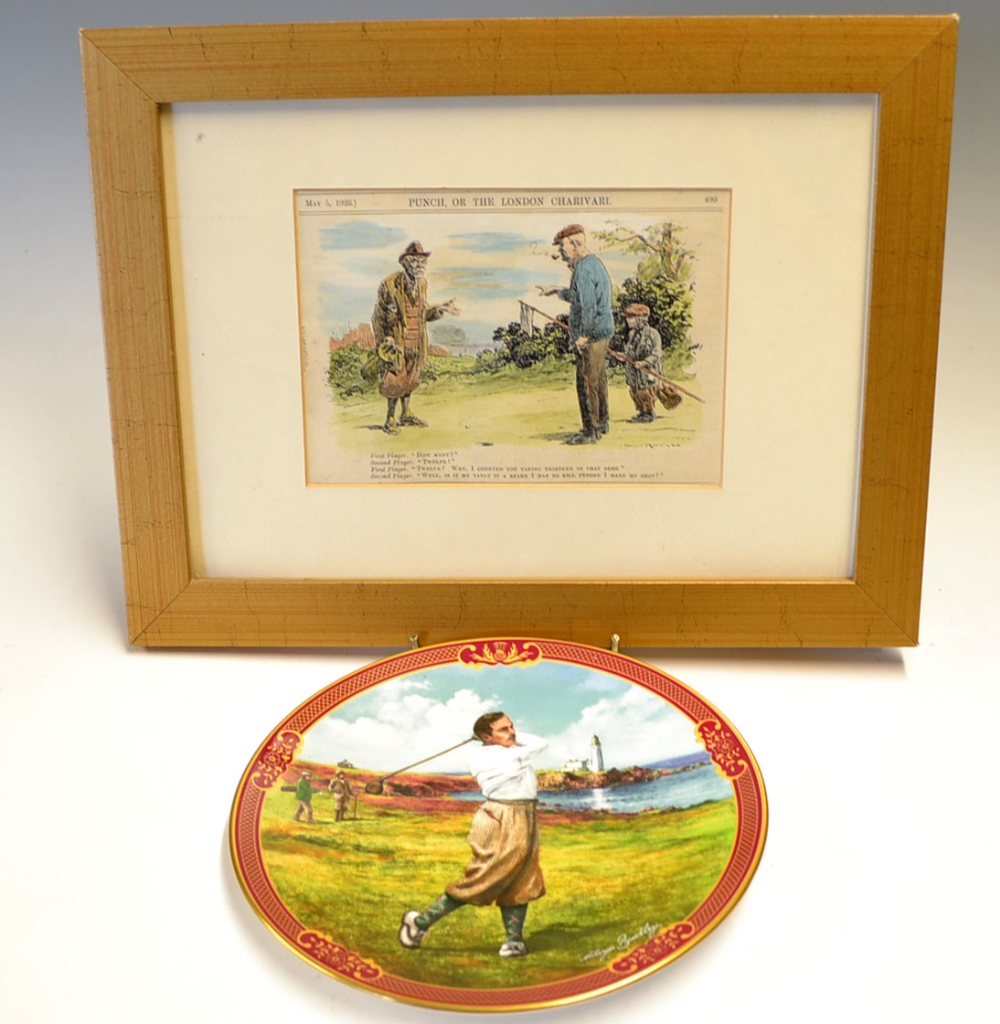 Royal Worcester Bone China golfing ceramic and Punch hand colour golfing print (2) - Melvin