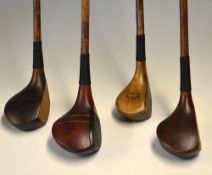 4x assorted socket head golf woods – oval shaped spoon with ¾ black fibre face insert, 2x brassies