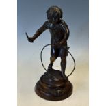 Spelter ‘Bronzed’ ‘Le Cerceau’ Figure featuring a girl with the hoop, marked Auguste Moreau (1834-