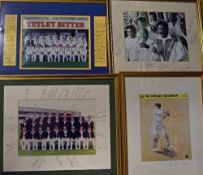 Selection of framed autographed cricket items To include 1991 England celebrations at Headingley,