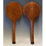 Pair of Fine Stool Bats by FH Ayres London – both with maker’s mark stamped to the throat, leather