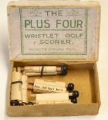 1890 The Plus Four Wristlet Golf Scorer: 6x unused wooden scroll paper score sheets - Patents