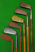 6x assorted mashie irons: - J H Taylor Autograph , Spalding, Aspire patent with round sole