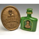 Tom Morris commemorative ceramic whisky decanter and plaque (2) - green decanter with gilt Old Tom