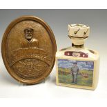 Tom Morris and Young Tom commemorative golfing ceramic whisky decanter and plaque (2) – white