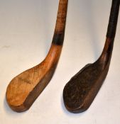 2x longnose putters – a heavily weighted golden beech wood putter with an indistinct makers mark