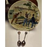 Early ‘Quille’ Bowling Game Ceramic Plate with a French village scene ‘Le Dimanche au village le jeu