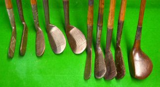 Collection of left hand clubs (10) – 7x irons incl C Smith Lossiemouth niblick, Maxwell m/niblick, R