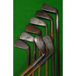 8x assorted irons: John Letters round back mashie, Thistle Brand Mashie, W Gibson, Tom Brace mashie,