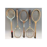 4x Badminton rackets – Varsity H.J. Knutton, Gray’s of Cambridge “The Gray”, Bijou F H Ayres,