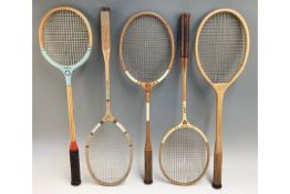 4x Badminton rackets – Varsity H.J. Knutton, Gray’s of Cambridge “The Gray”, Bijou F H Ayres,