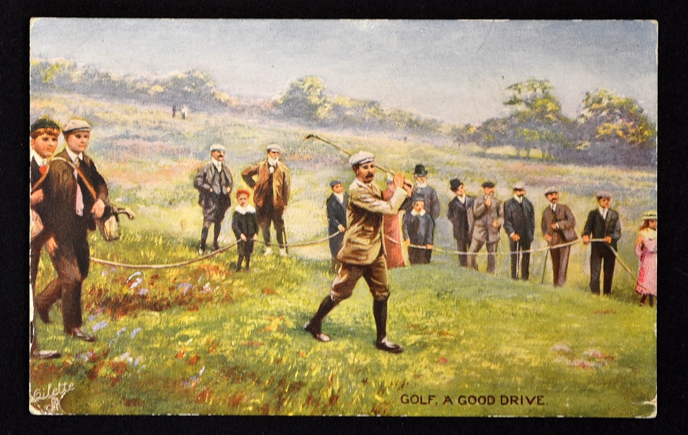 Harry Vardon colour golfing postcard titled “Golf, A Good Drive”- issued by Raphael Tuck & Sons