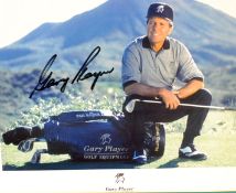 Gary Player 3x Open Golf Champion hand signed colour photograph - 10 x 8 signed boldly to the