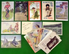 Collection of early 1900’s Greetings and Humour Golfing postcards (17): Note Post card System