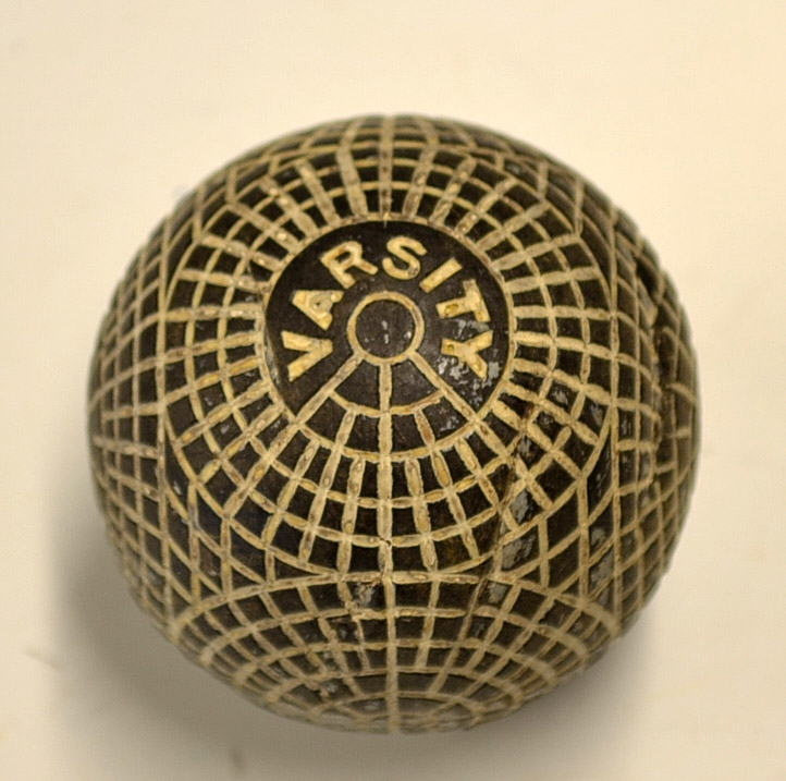 Varsity guttie golf ball c. 1895– stamped clearly to both poles – 4x visible strike marks - Image 2 of 2