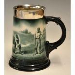Fine Lenox ceramic and silver rimmed golfing tankard c1900 – decorated with a golfer putting watched