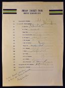 1974 Indian Cricket Tour Signed Team Sheet to include 19 signatures such as Wadekar,