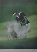 ‘The Bunker’ Signed Limited Edition Golf Print by Victor Spahn depicting a Seve Ballesteros style