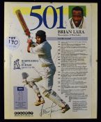 Brian Lara 501 Signed Cricket Display 1994 Warwickshire v Durham Edgbaston 6 June, World Record