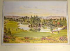 Waugh, Bill signed ltd ed colour golf print: “Gleneagles -The Queens Course, 13th green, Water