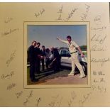 1980 Worcestershire Signed Cricket Print featuring Steve McEwan with signatures to surrounding mount