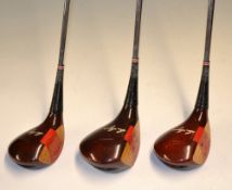 3x matching Ben Hogan rosewood stained persimmon woods – nos. 1-3-4 each fitted with the Apex 4
