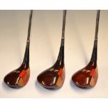 3x matching Ben Hogan rosewood stained persimmon woods – nos. 1-3-4 each fitted with the Apex 4