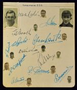 c.1930s Lancashire Cricket Autographs to include Washbrook, Paynter, Oldfield, Hopwood, Booth,